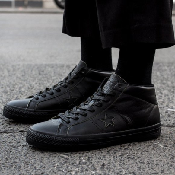 NIB Converse One Star Pro Mid Rub Off Leather Black 155518C - Picture 12 of 12